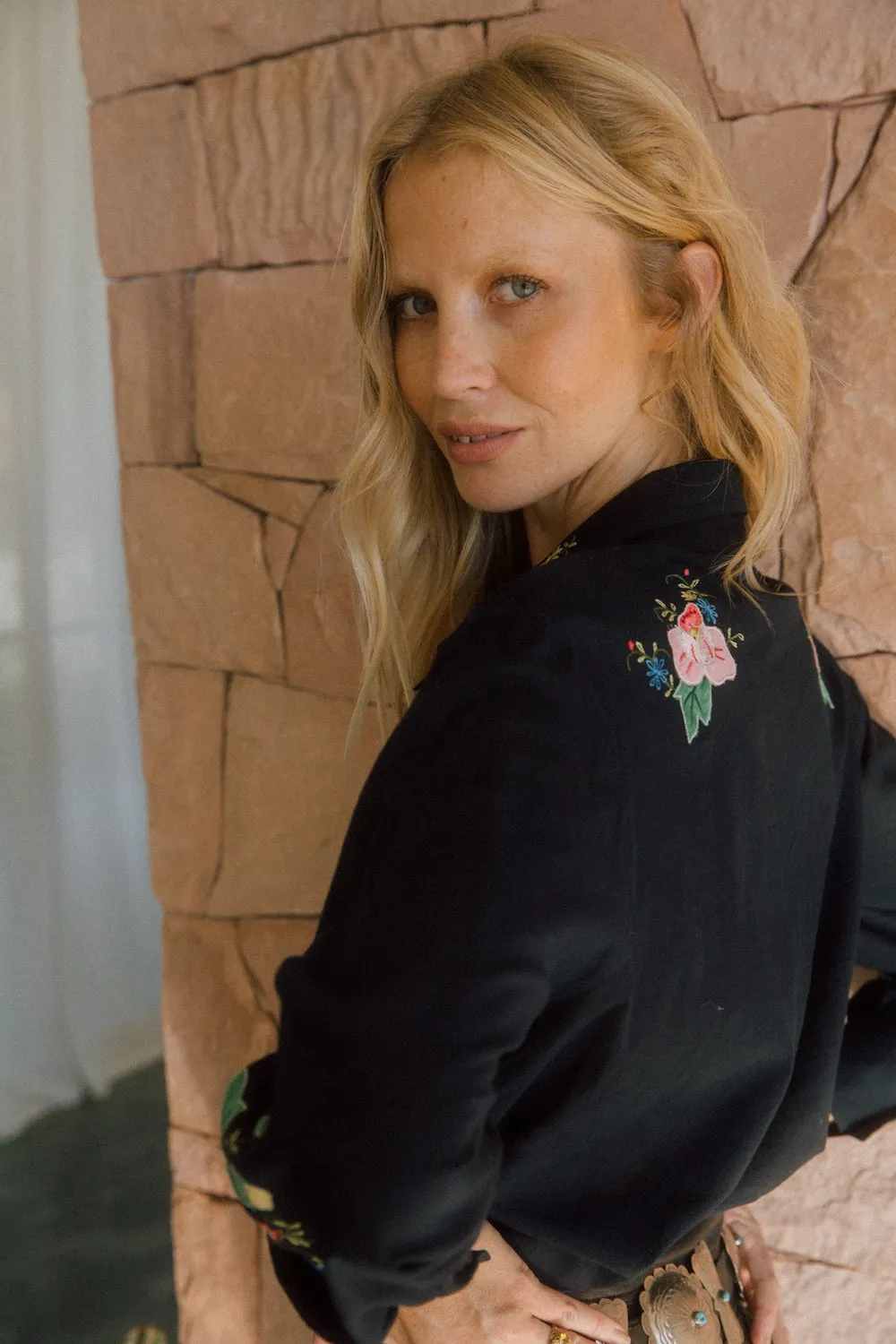 She Rides Wild Horses Cotton Appliqué Blouse