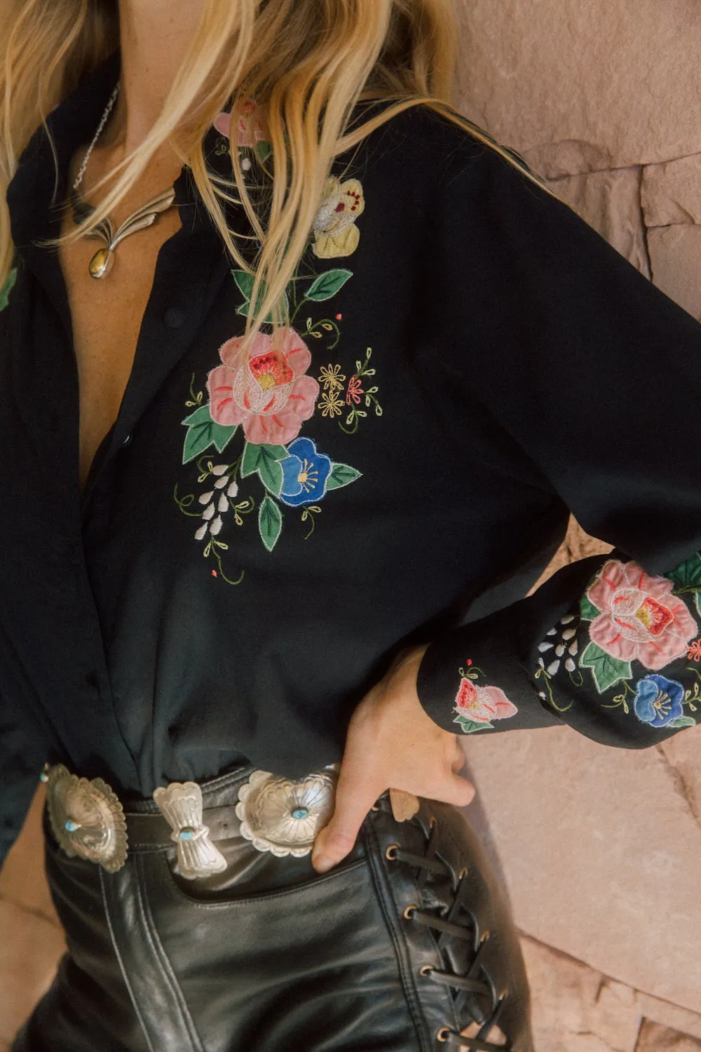 She Rides Wild Horses Cotton Appliqué Blouse