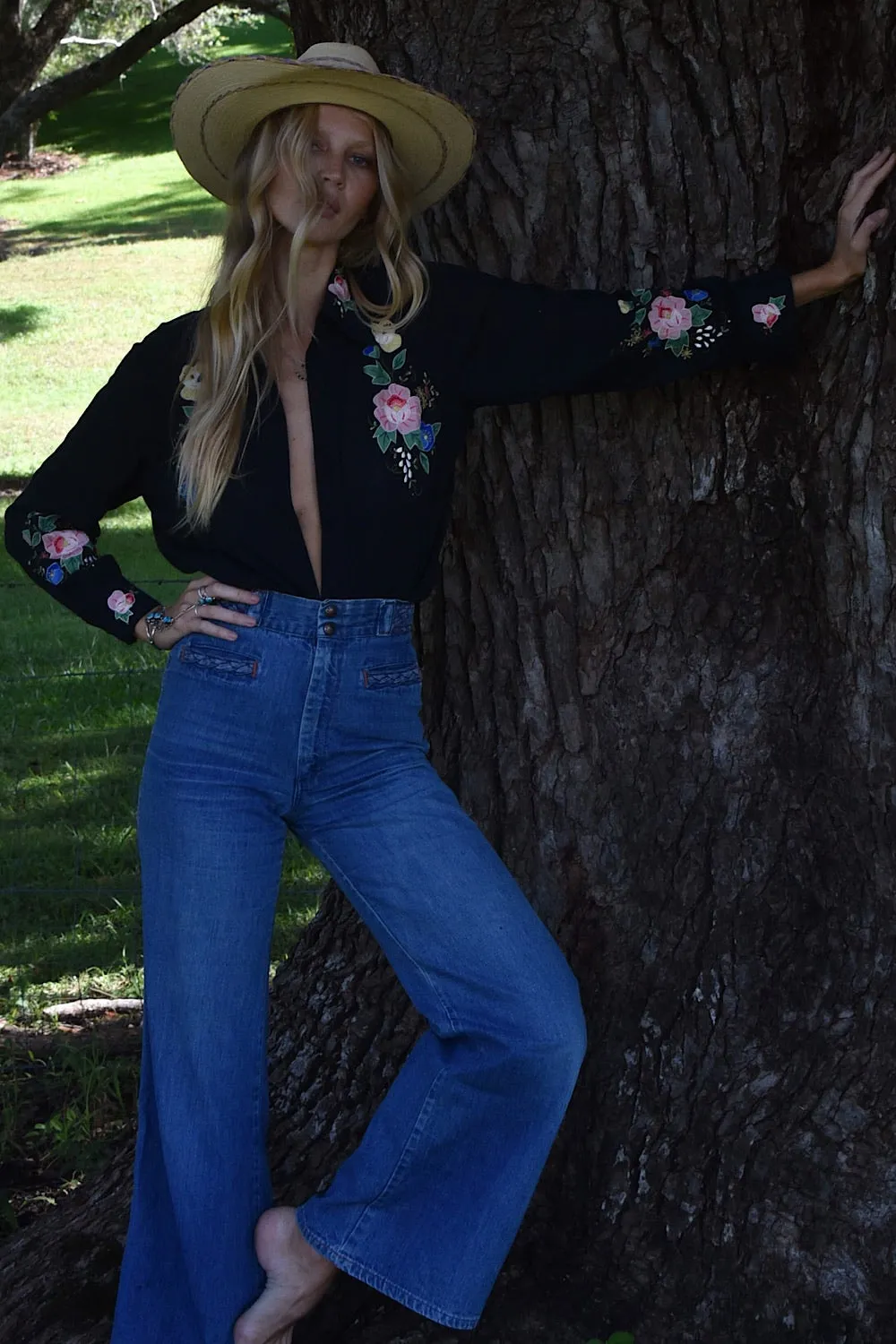 She Rides Wild Horses Cotton Appliqué Blouse