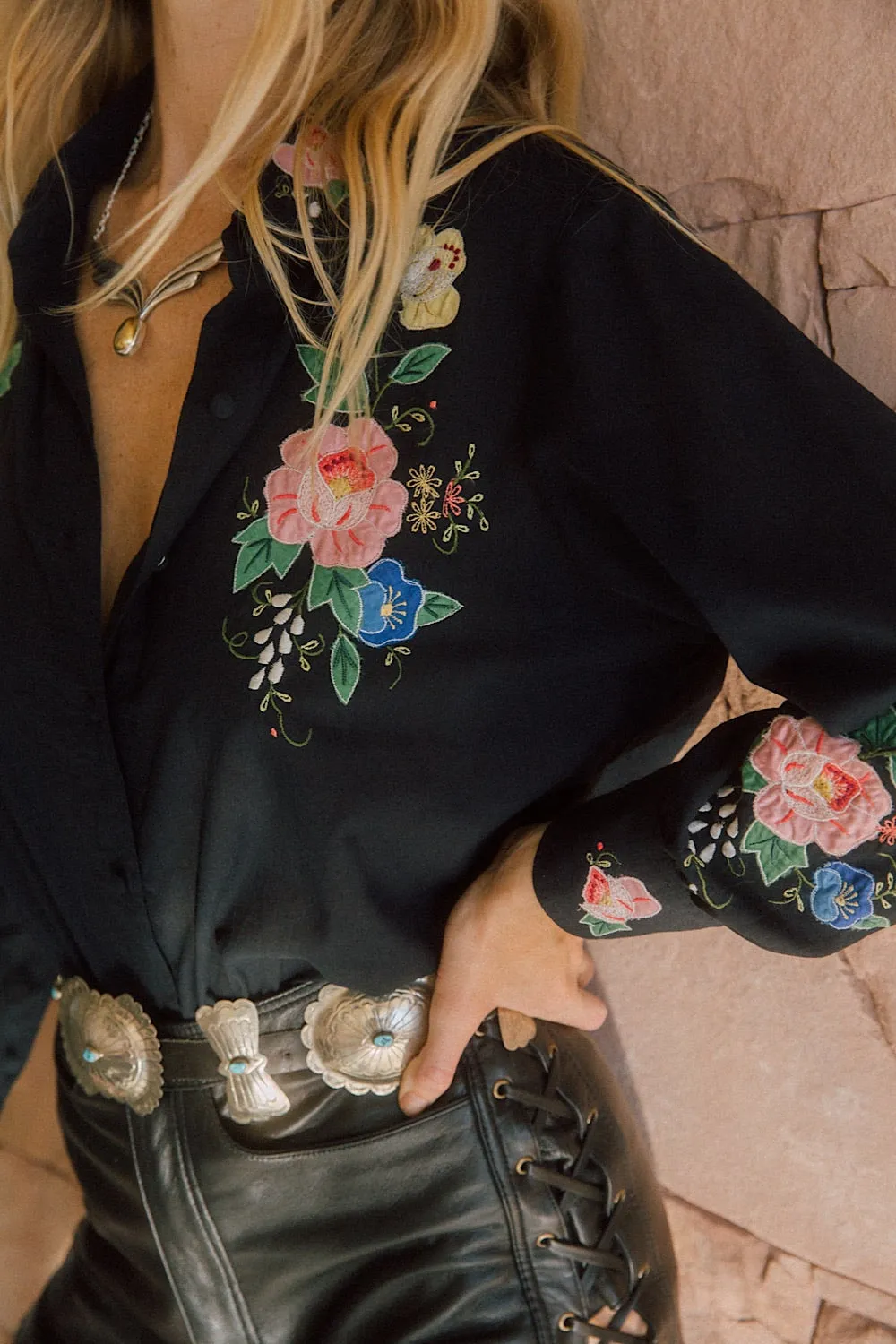 She Rides Wild Horses Cotton Appliqué Blouse