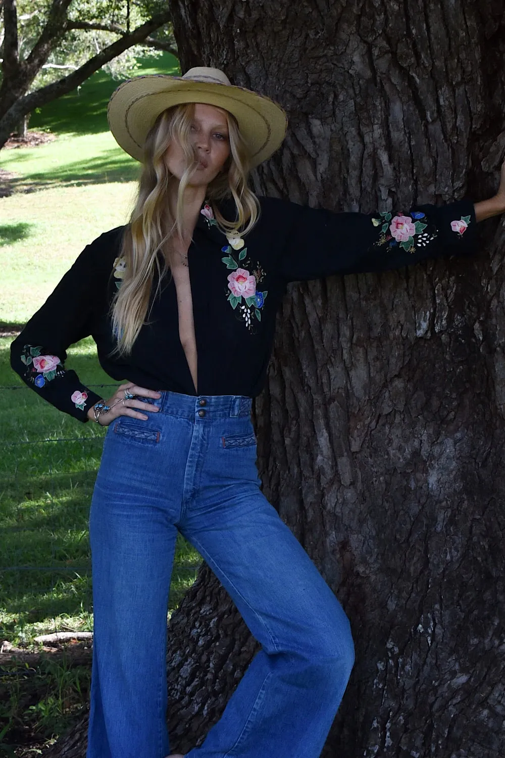 She Rides Wild Horses Cotton Appliqué Blouse