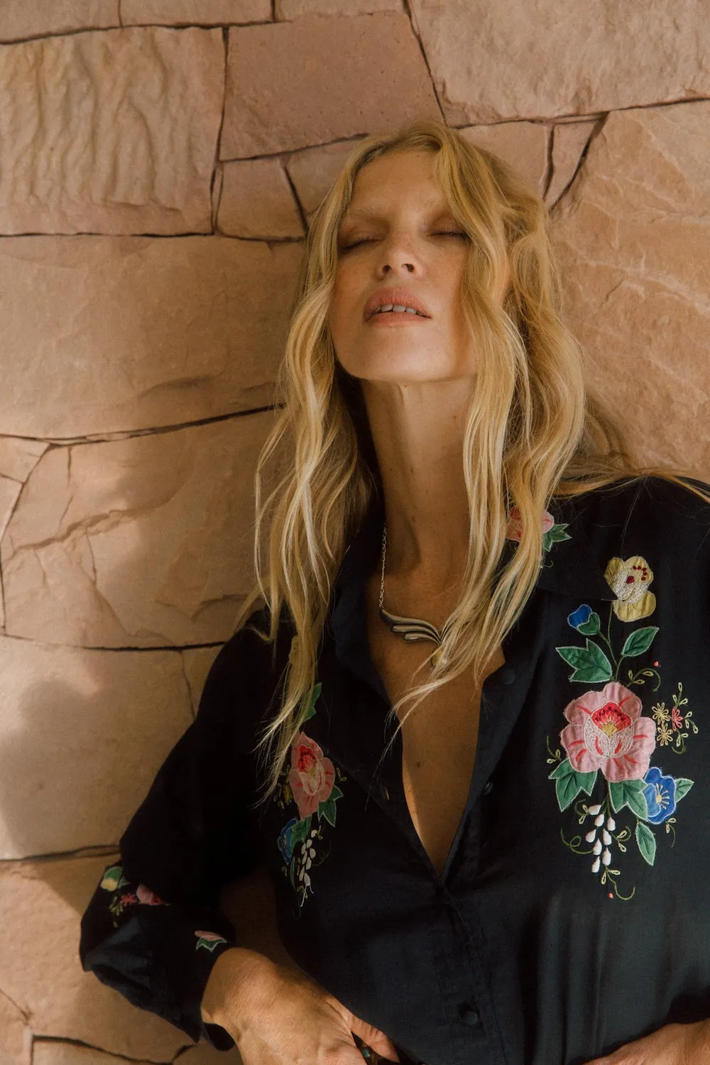 She Rides Wild Horses Cotton Appliqué Blouse