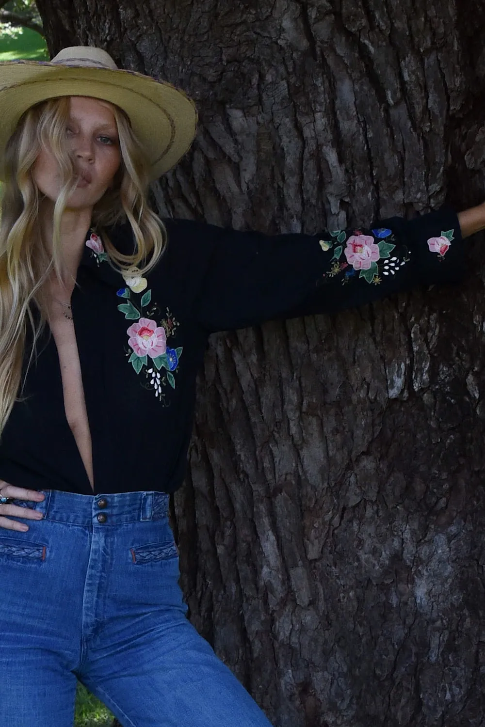 She Rides Wild Horses Cotton Appliqué Blouse