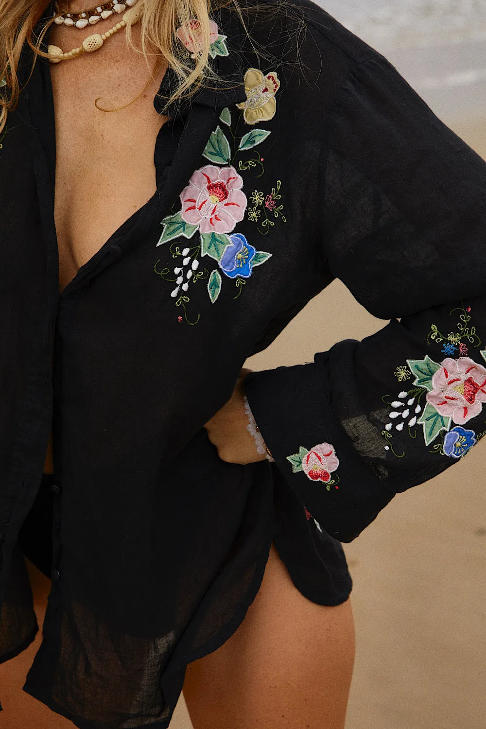 She Rides Wild Horses Cotton Appliqué Blouse