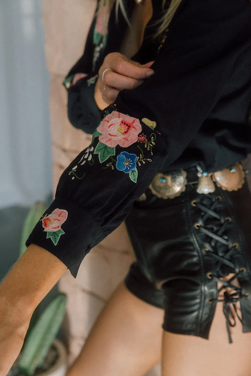 She Rides Wild Horses Cotton Appliqué Blouse