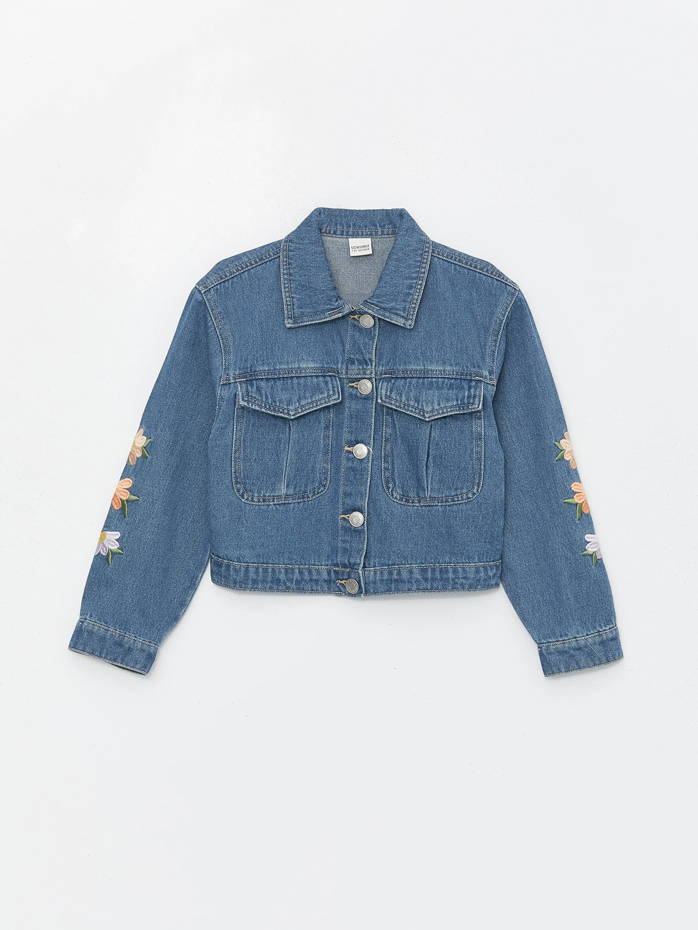 Shirt Collar Embroidered Girls Jean Jacket