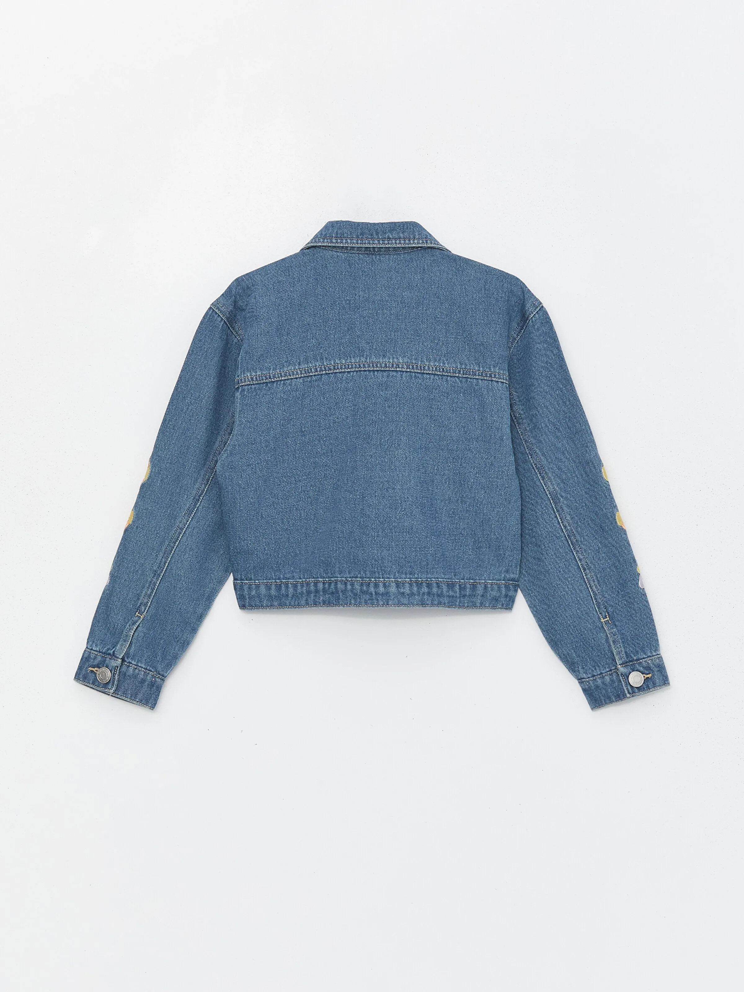Shirt Collar Embroidered Girls Jean Jacket