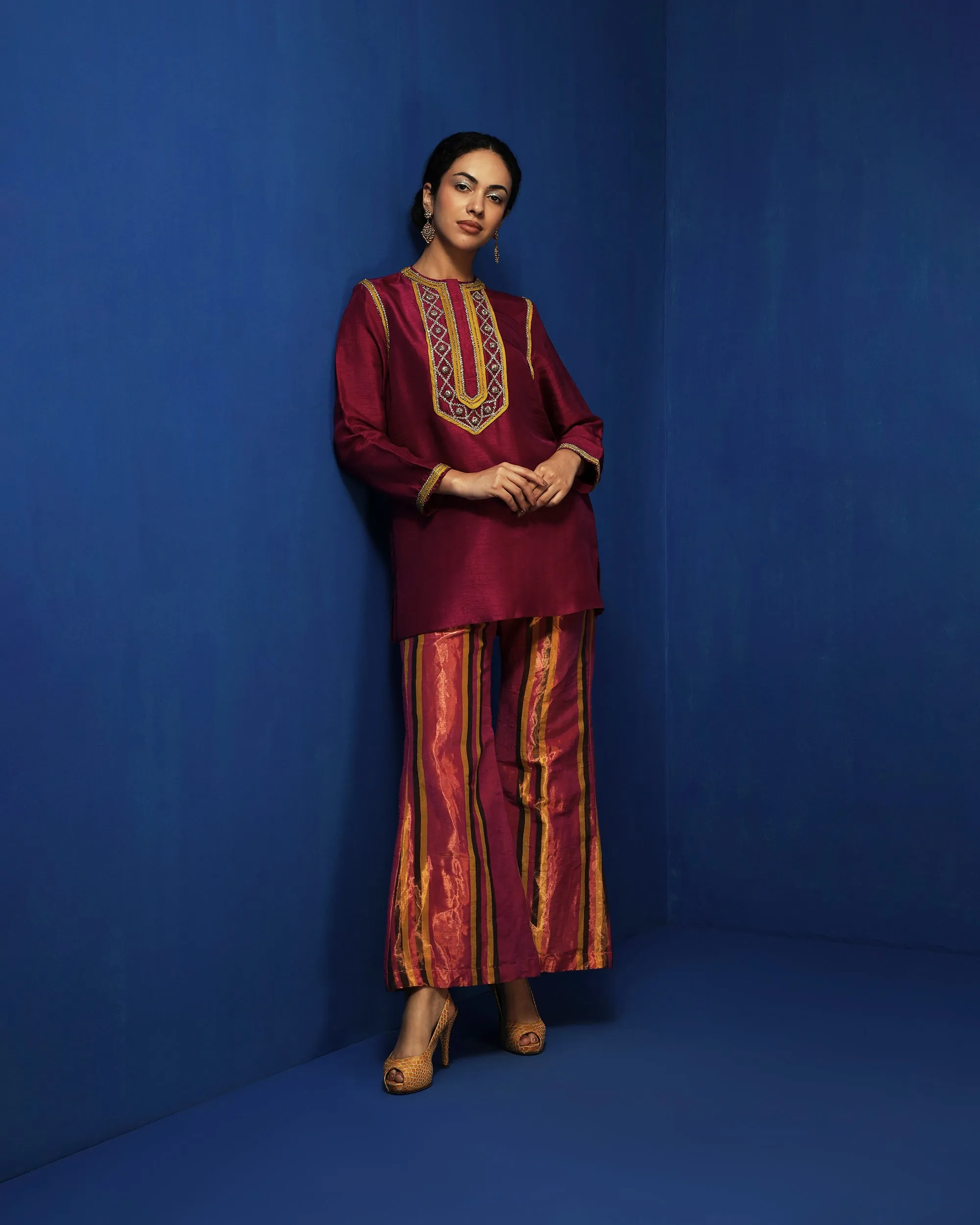 Silk tissue bell bottom pants