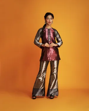 Silver tissue bell bottom pants