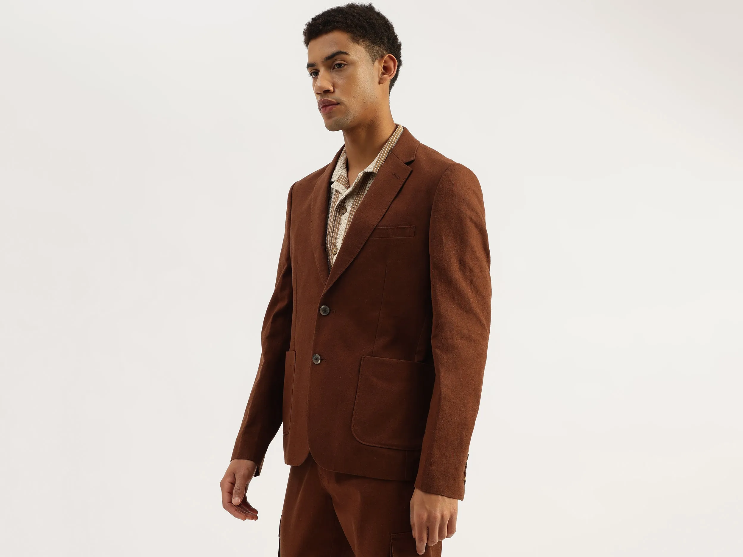 Slim Fit Lapel Collar Textured Summer Blazer
