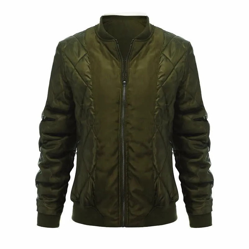 Slim Fit Outerwear Women Thin Casual Jacket European Long Sleeve Quilted Padded Lined Bomber Coat Plus Size