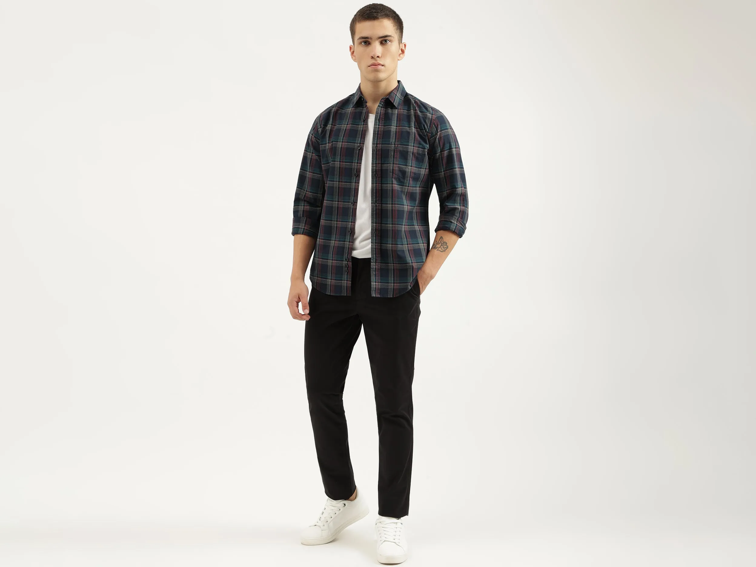 Slim Fit Spread Collar Checkered Shirts