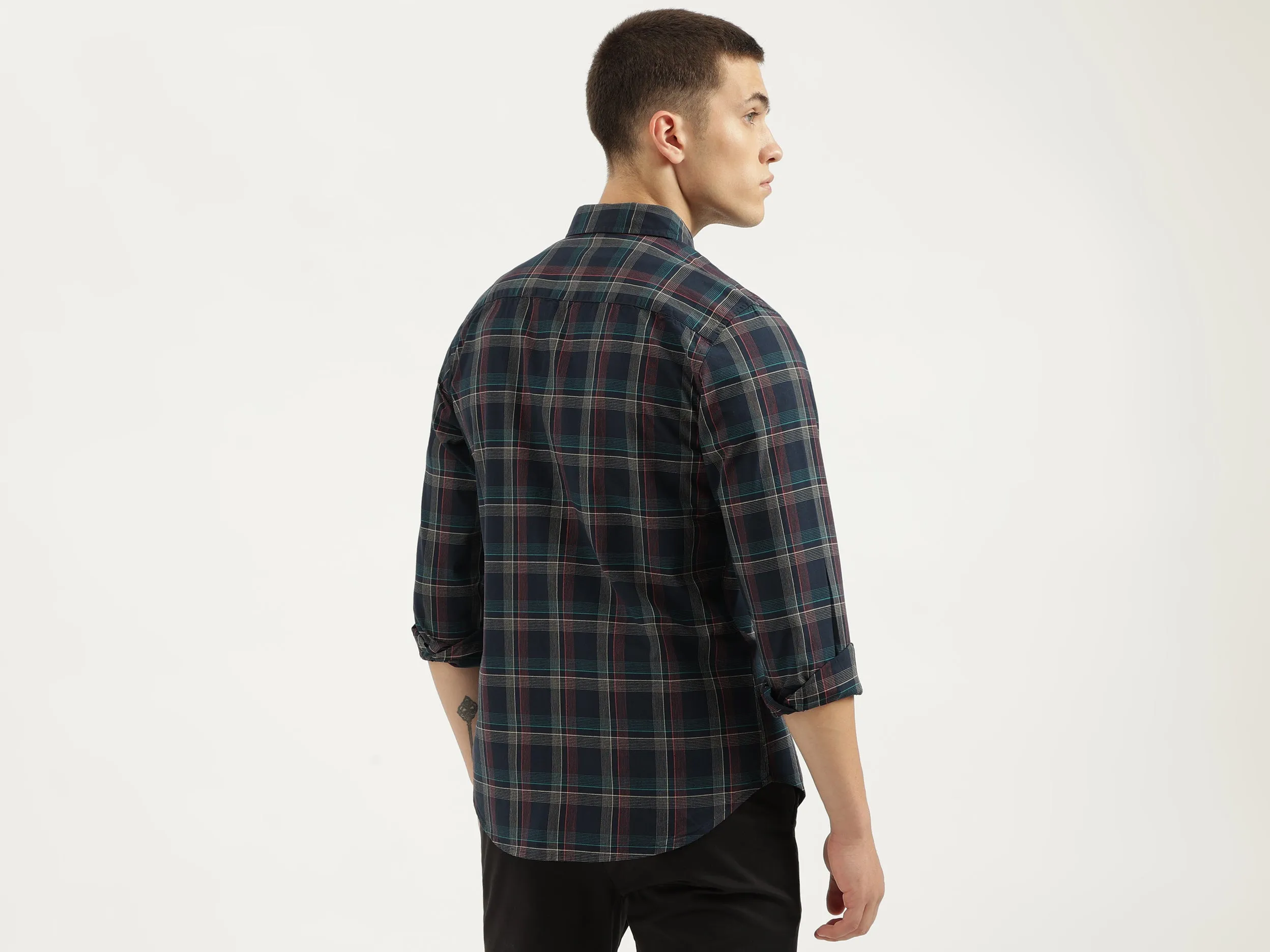 Slim Fit Spread Collar Checkered Shirts
