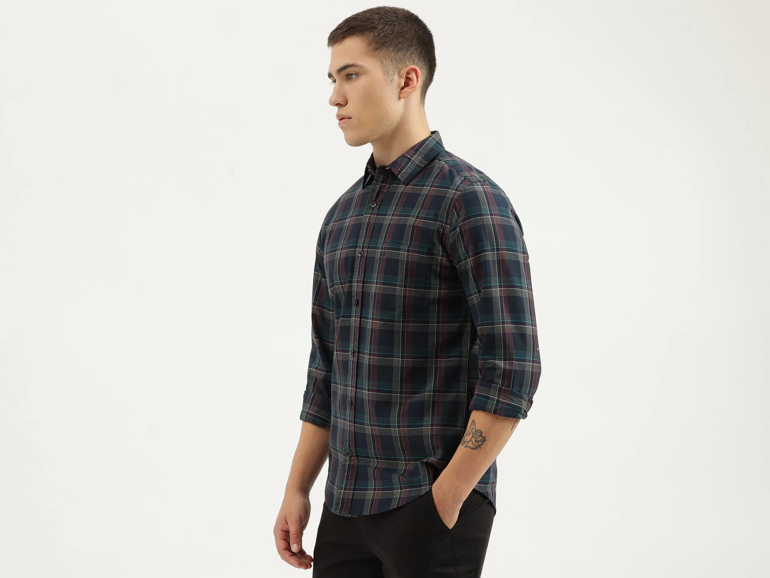 Slim Fit Spread Collar Checkered Shirts