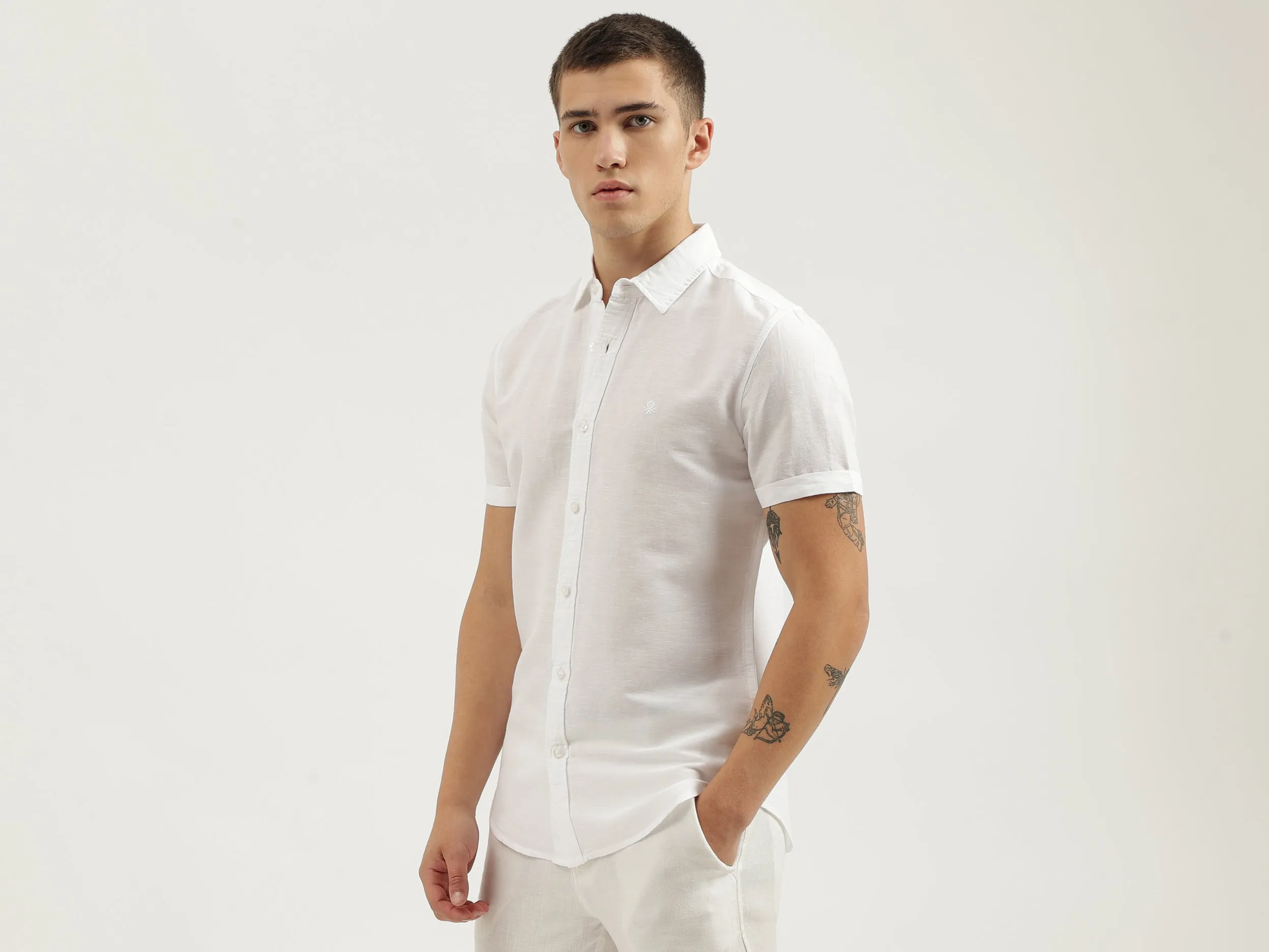 Slim Fit Spread Collar Solid Shirts