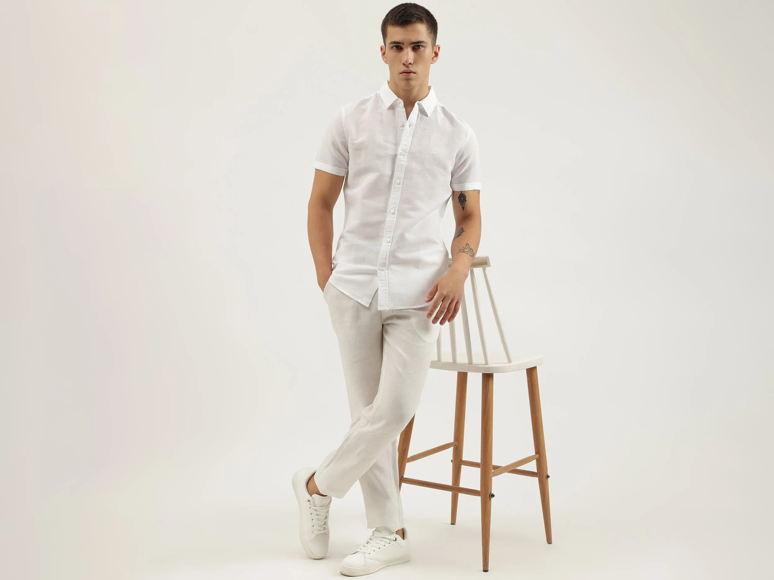 Slim Fit Spread Collar Solid Shirts