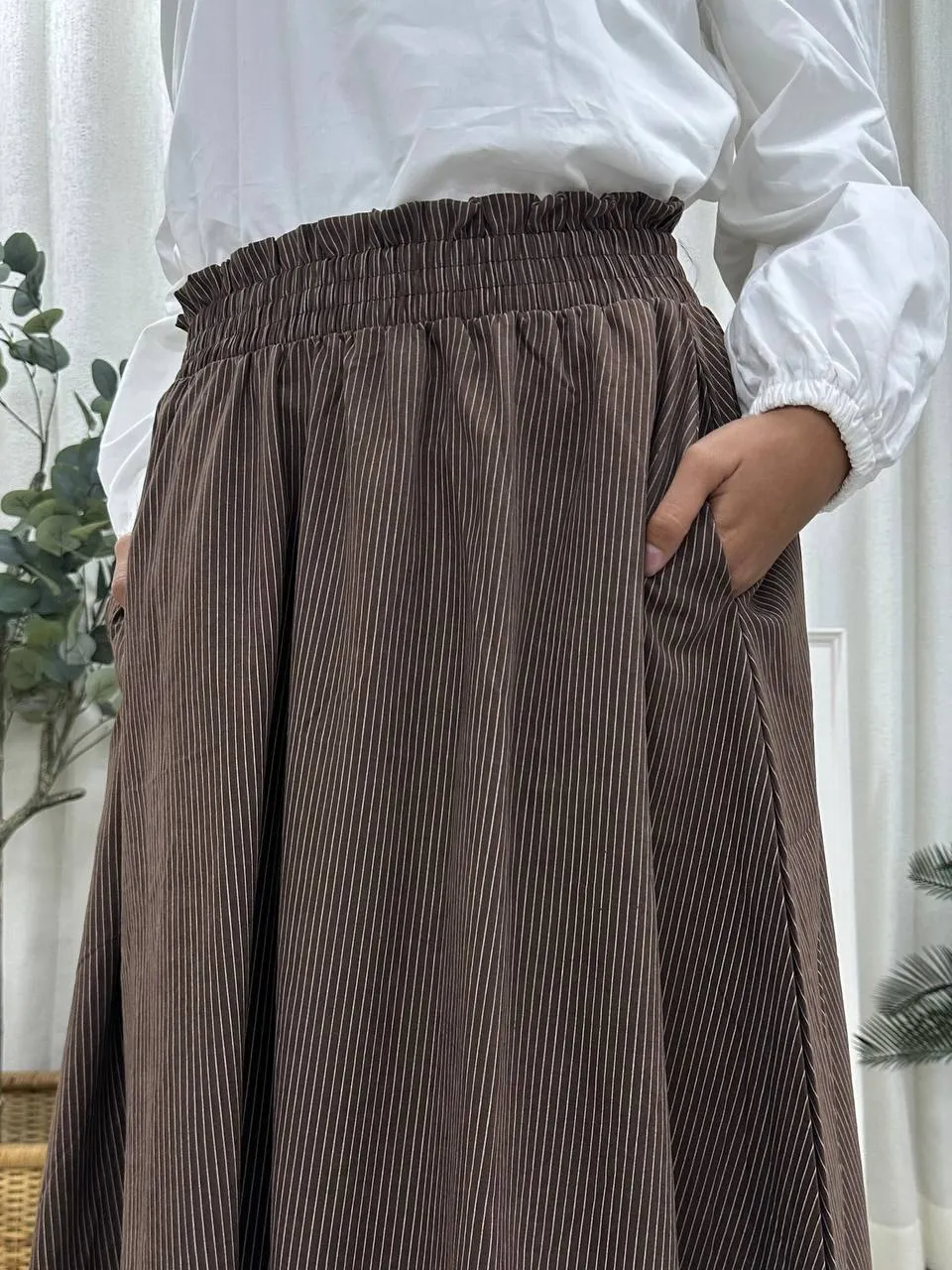 Smocked Waist Striped Skirt