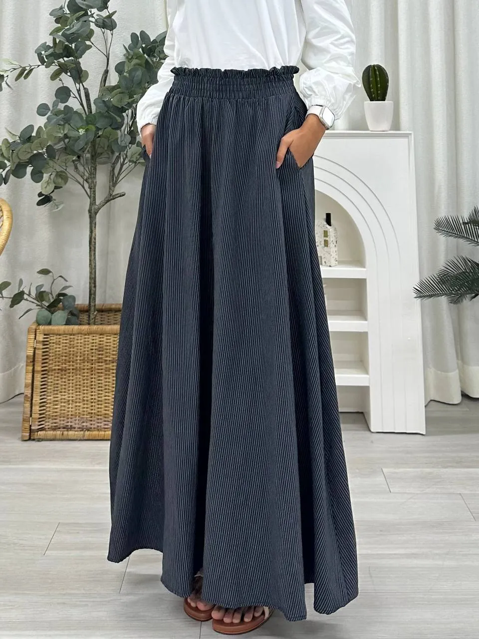 Smocked Waist Striped Skirt
