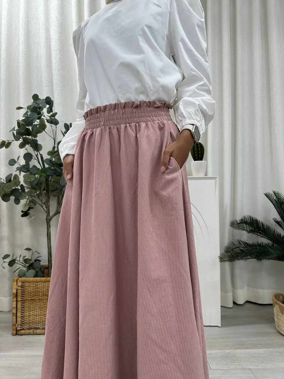 Smocked Waist Striped Skirt