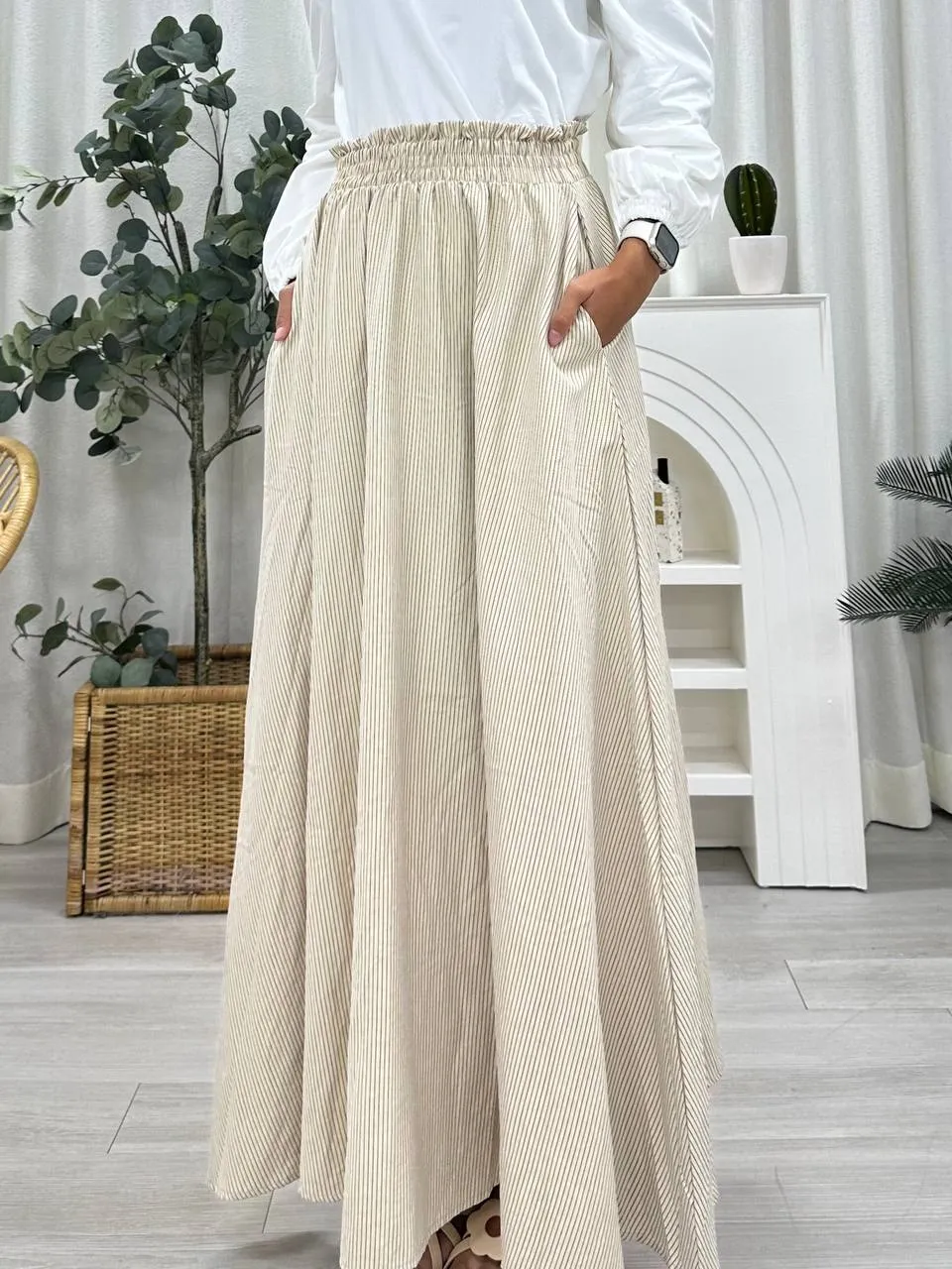 Smocked Waist Striped Skirt