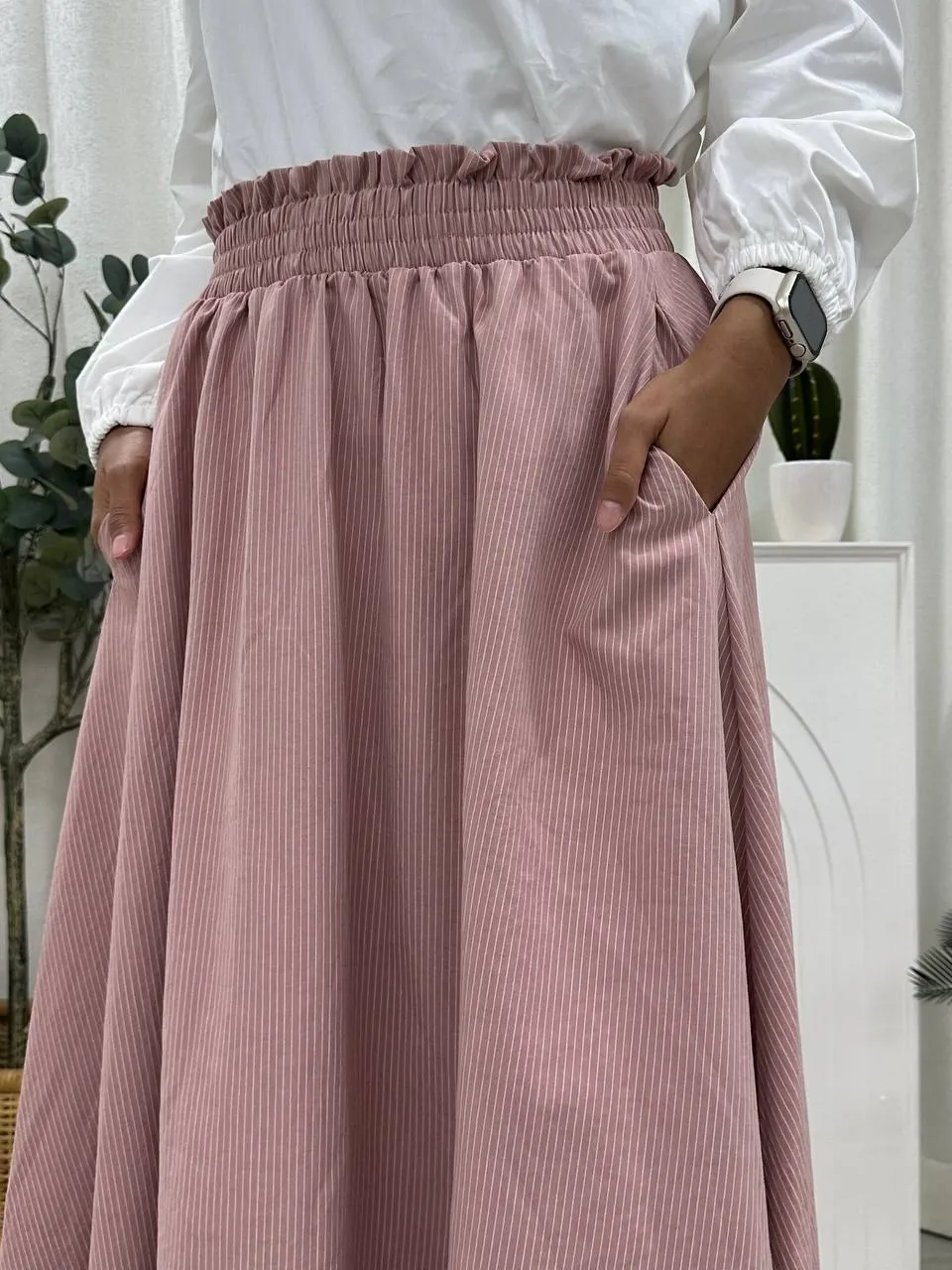 Smocked Waist Striped Skirt
