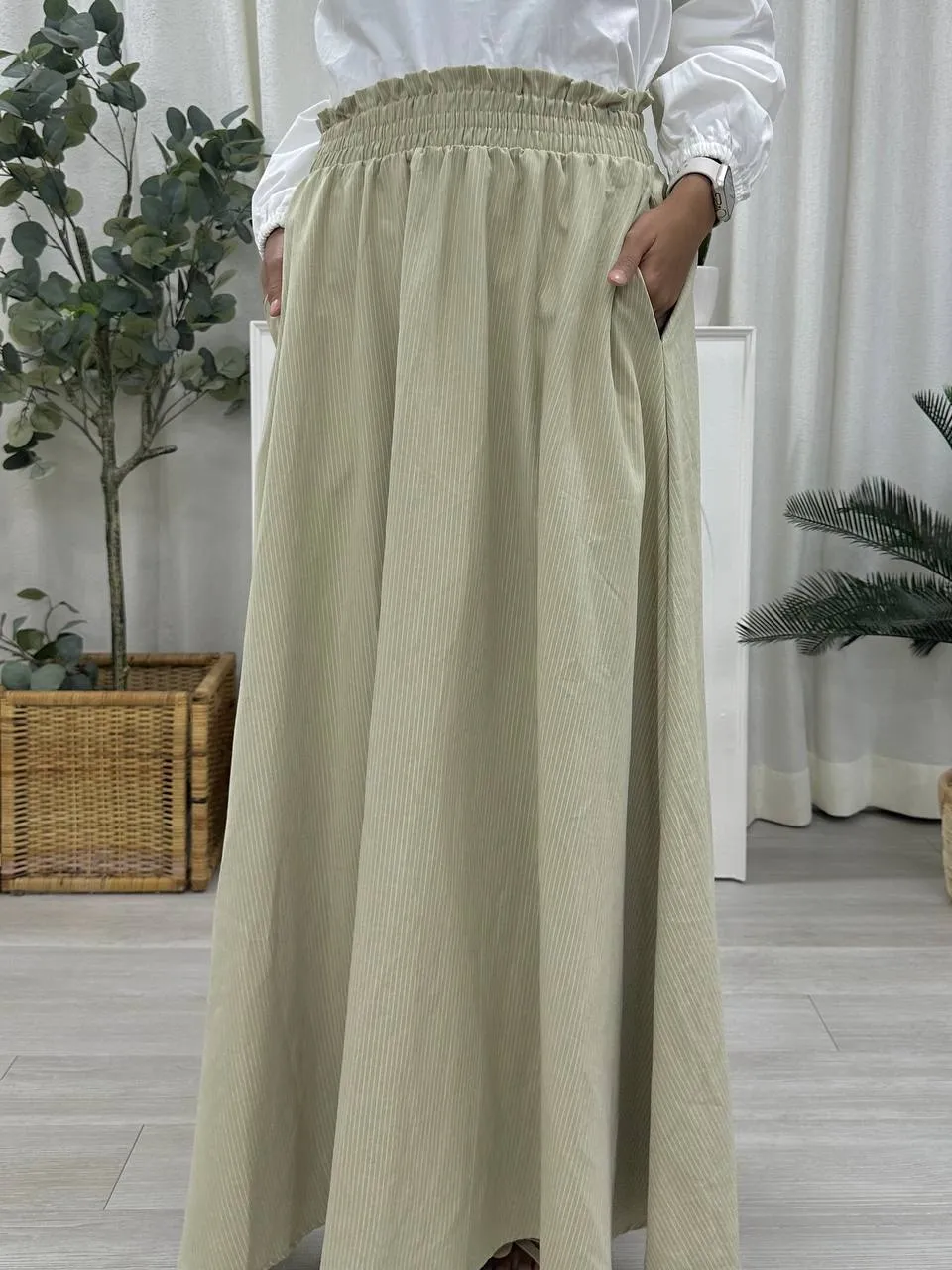 Smocked Waist Striped Skirt