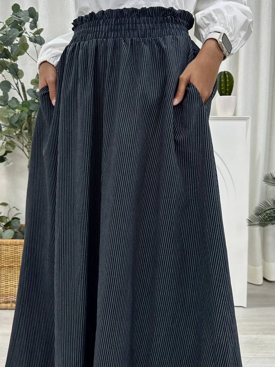 Smocked Waist Striped Skirt