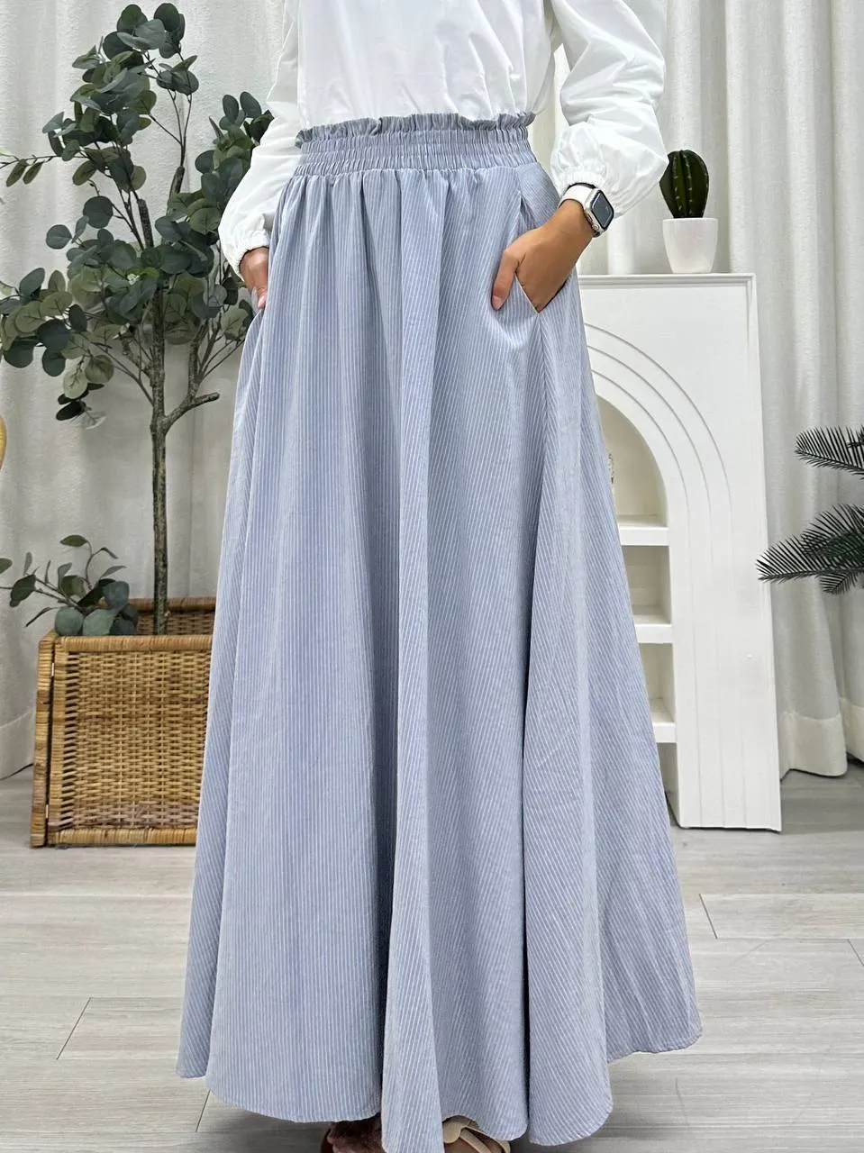 Smocked Waist Striped Skirt