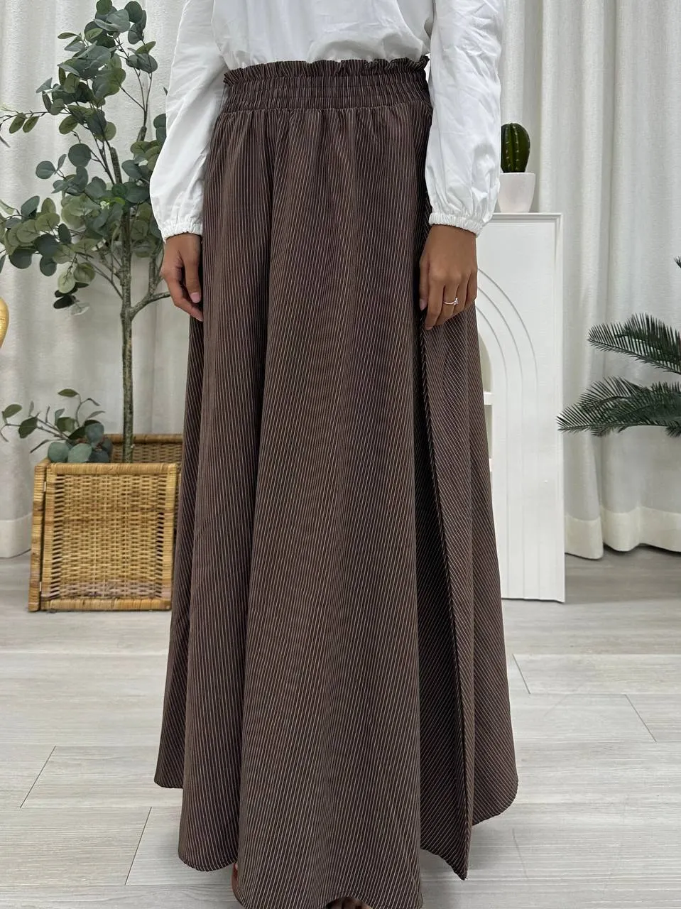 Smocked Waist Striped Skirt