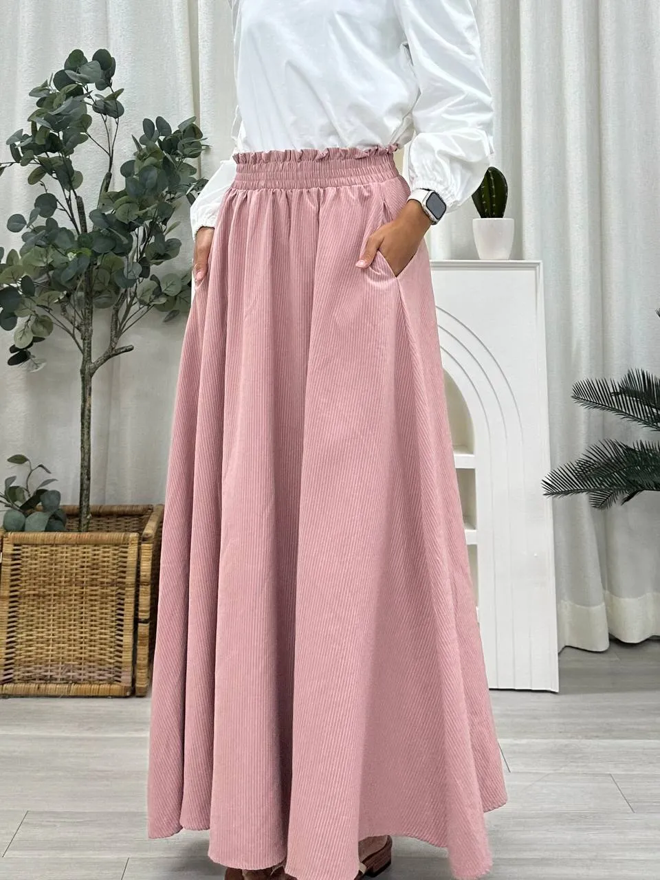Smocked Waist Striped Skirt