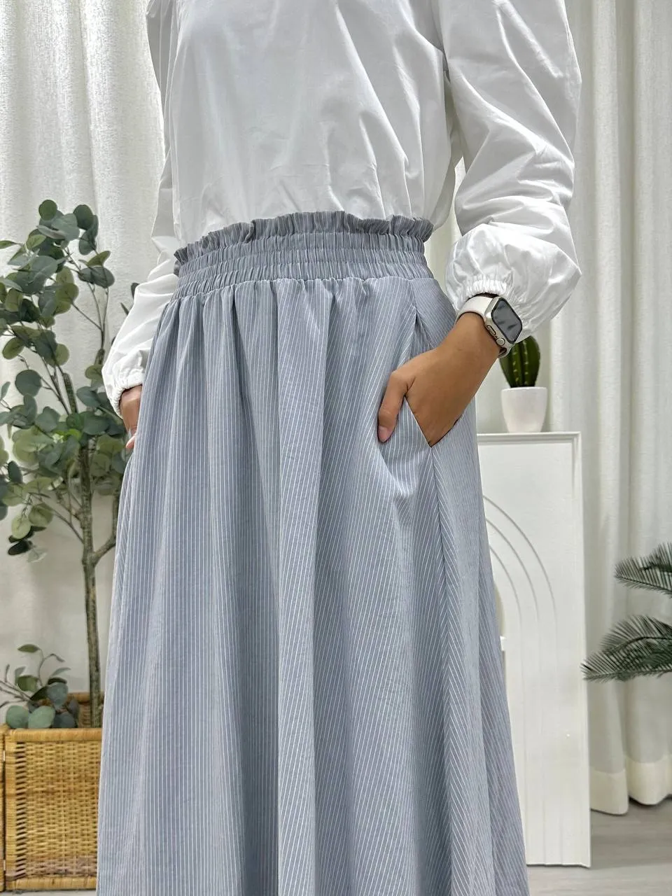 Smocked Waist Striped Skirt