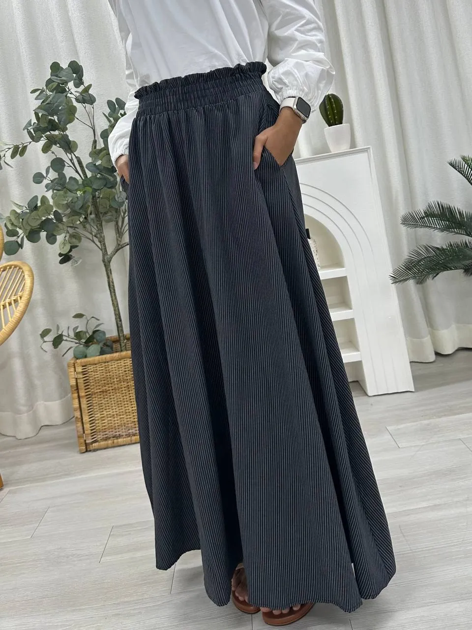 Smocked Waist Striped Skirt