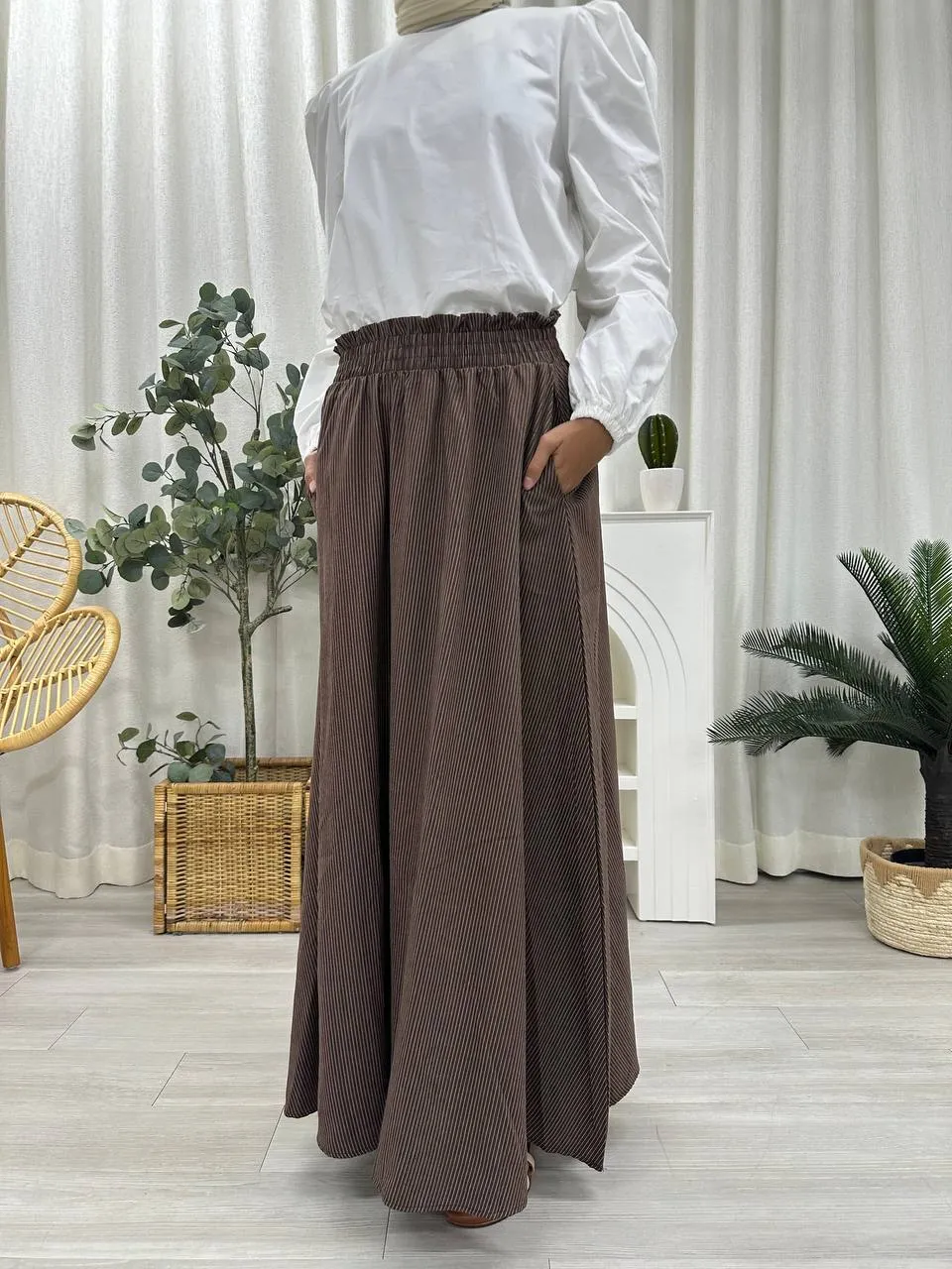 Smocked Waist Striped Skirt