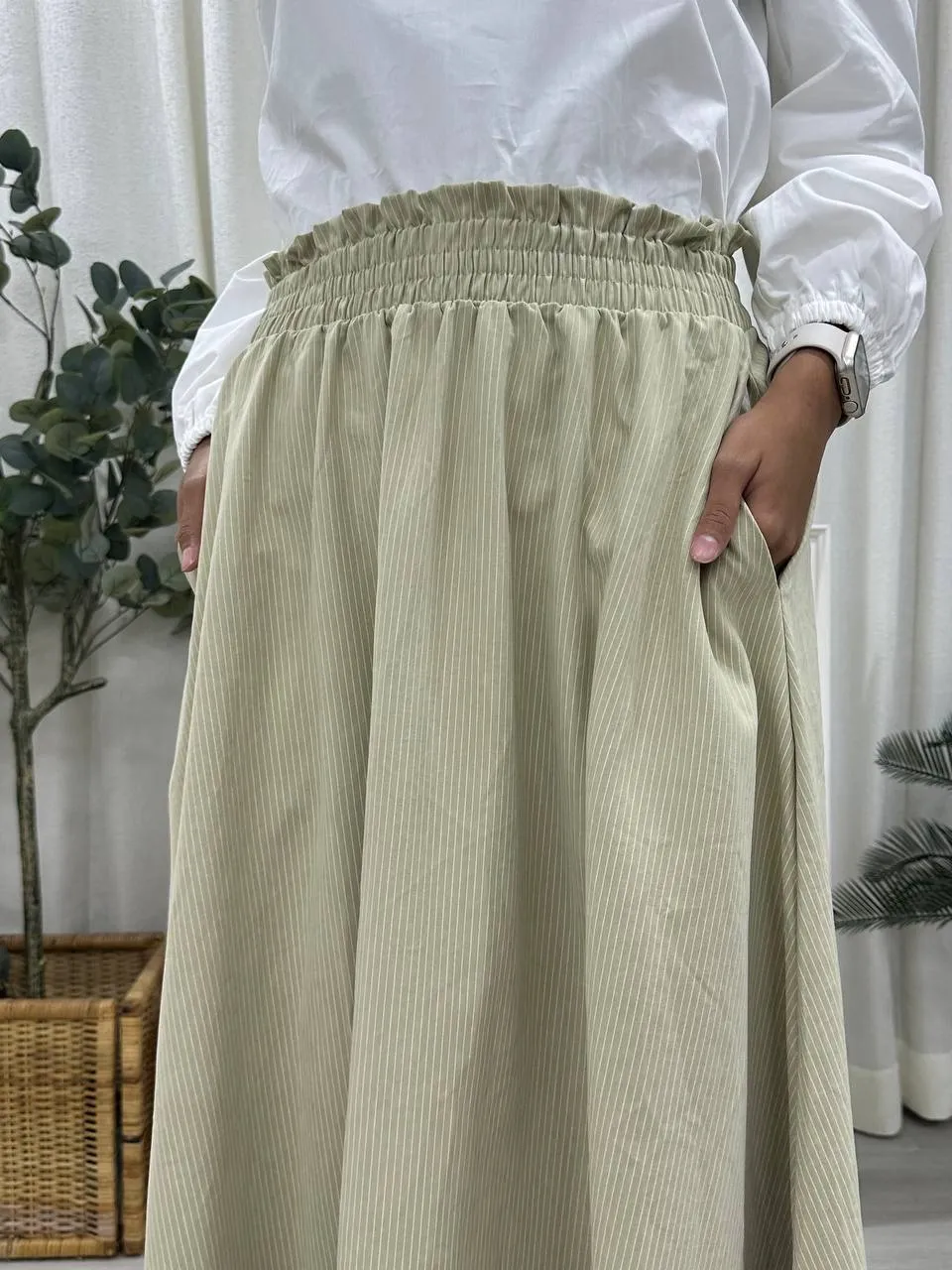 Smocked Waist Striped Skirt