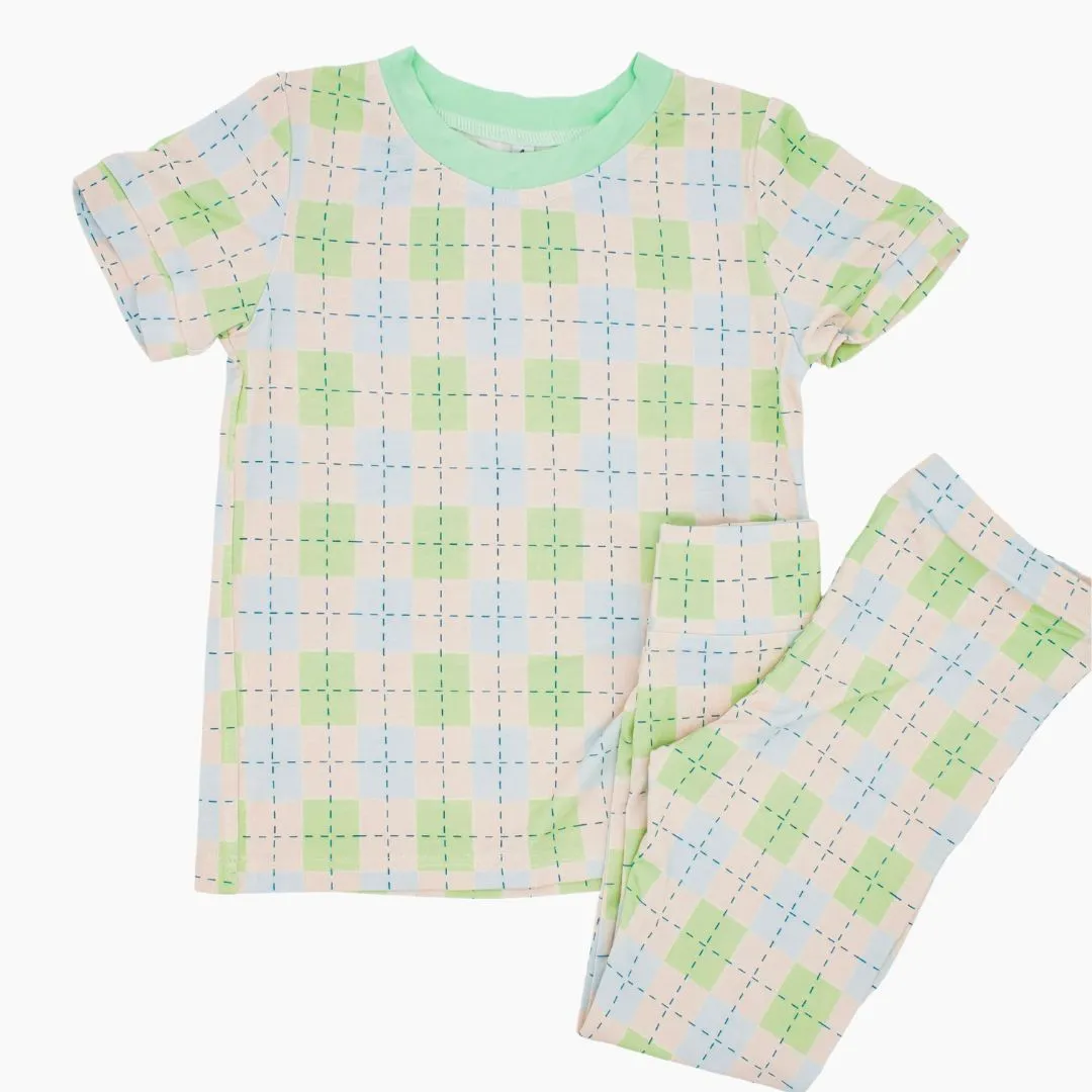 Snuggle Squares (Green/Blue) | Two-Piece Pajama Set