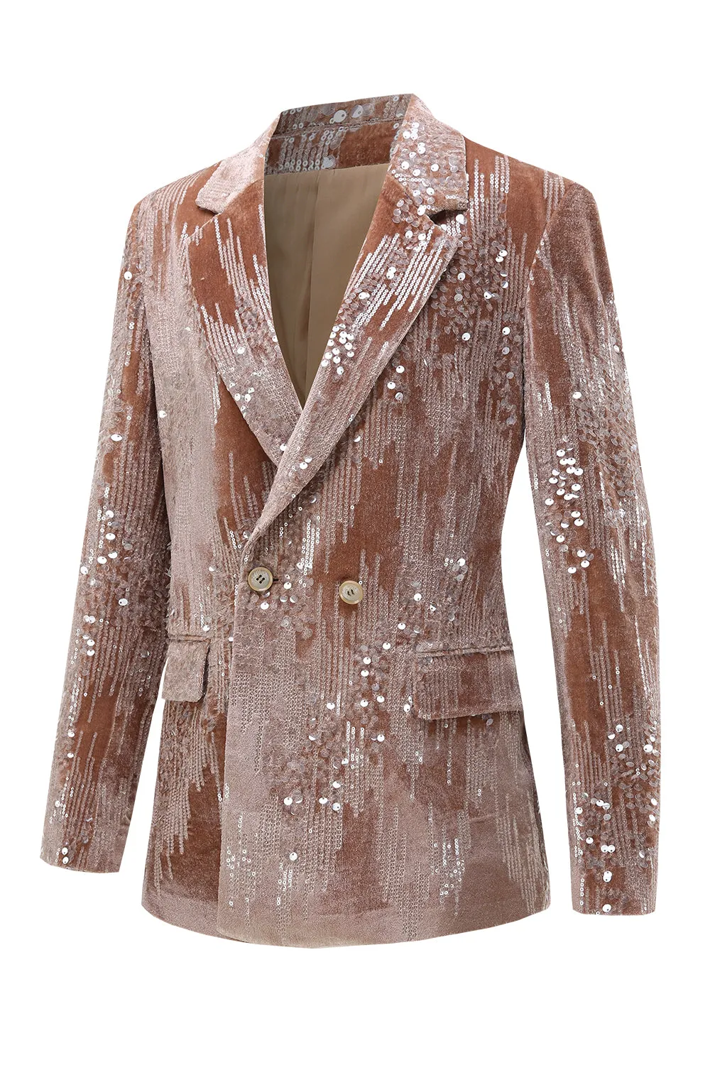 Sparkly Dusty Rose Notched Lapel 2 Pieces Sequins Women Prom Suits