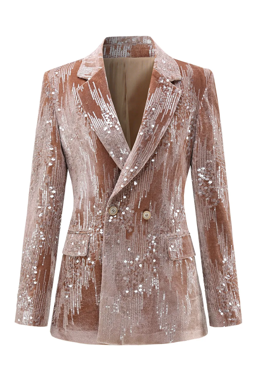 Sparkly Dusty Rose Notched Lapel 2 Pieces Sequins Women Prom Suits