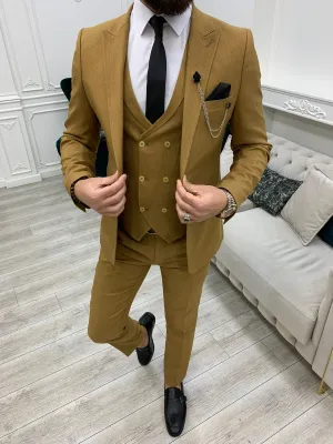 Stefano Mustard Slim Fit Suit - The Perfect Three-Piece Attire for Every Occasion