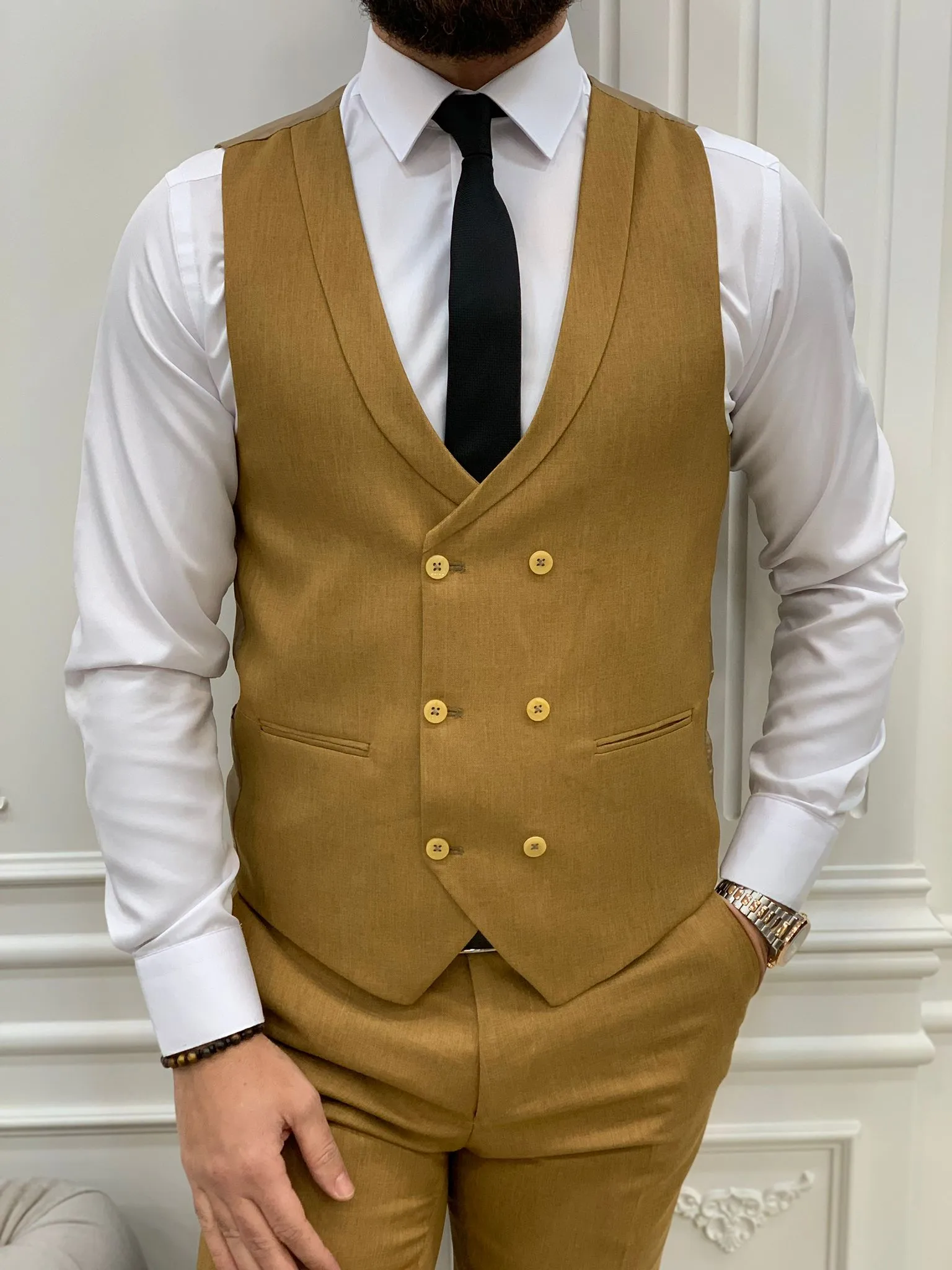 Stefano Mustard Slim Fit Suit - The Perfect Three-Piece Attire for Every Occasion