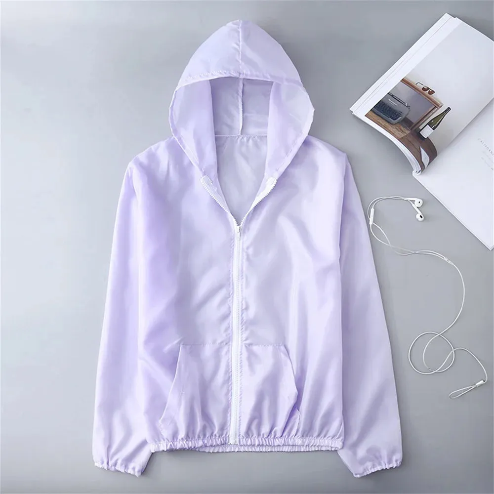 Summer Ice Silk Sunscreen Clothing Women's Solid Color Ultra-thin Breathable Quick-drying Outdoor Men's Waterproof Hooded Jacket