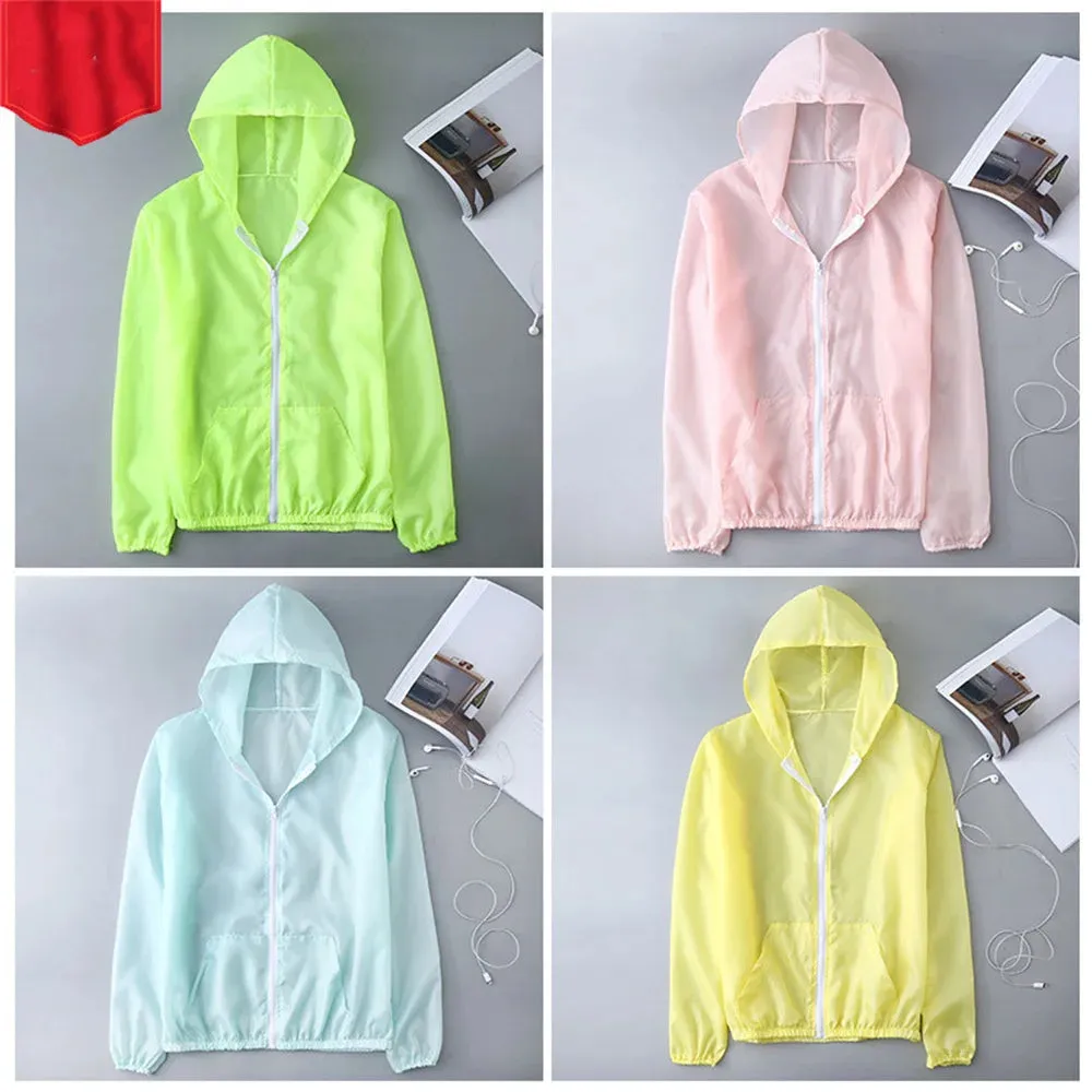 Summer Ice Silk Sunscreen Clothing Women's Solid Color Ultra-thin Breathable Quick-drying Outdoor Men's Waterproof Hooded Jacket