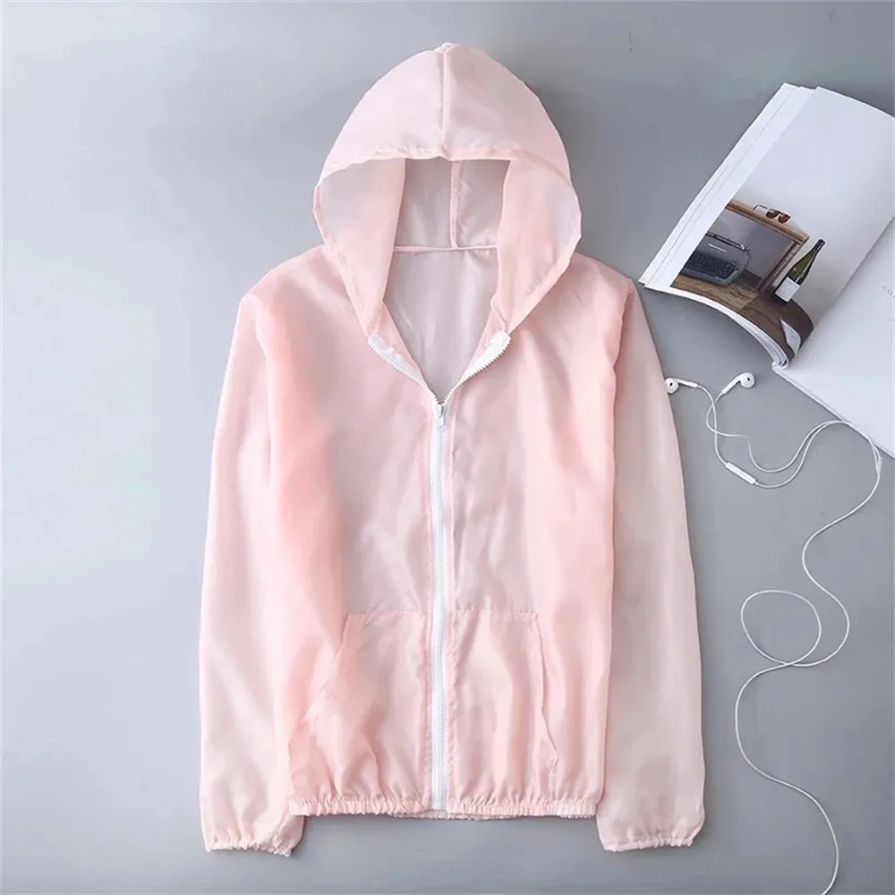Summer Ice Silk Sunscreen Clothing Women's Solid Color Ultra-thin Breathable Quick-drying Outdoor Men's Waterproof Hooded Jacket