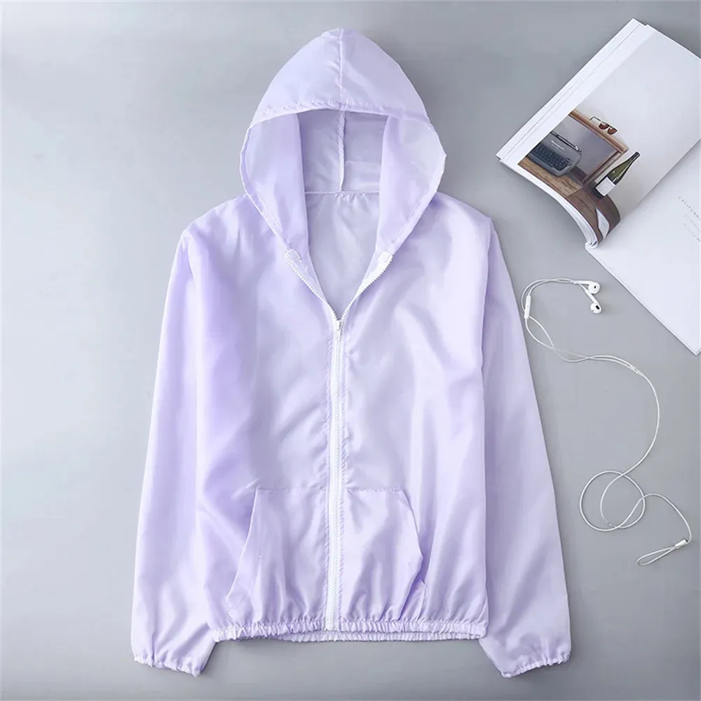 Summer Ice Silk Sunscreen Clothing Women's Solid Color Ultra-thin Breathable Quick-drying Outdoor Men's Waterproof Hooded Jacket