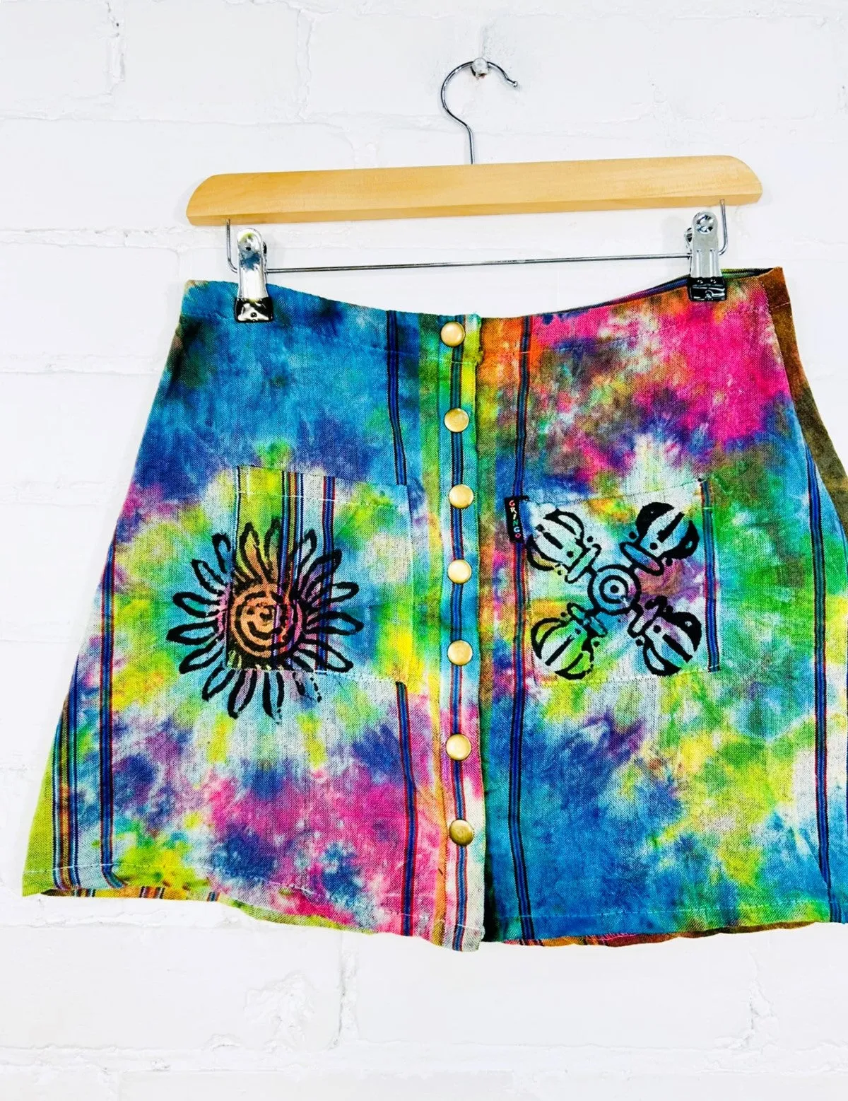 Tie Dye Popper Front Mini Skirt