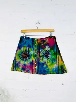 Tie Dye Popper Front Mini Skirt