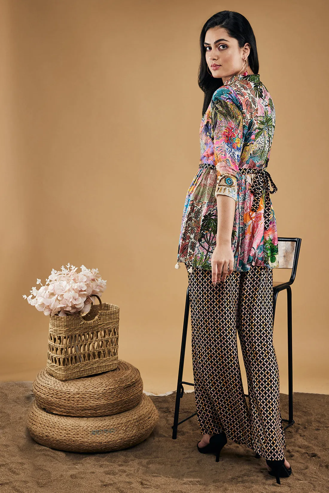 Tropical Twilight Printed  Embroidered Kurta Set