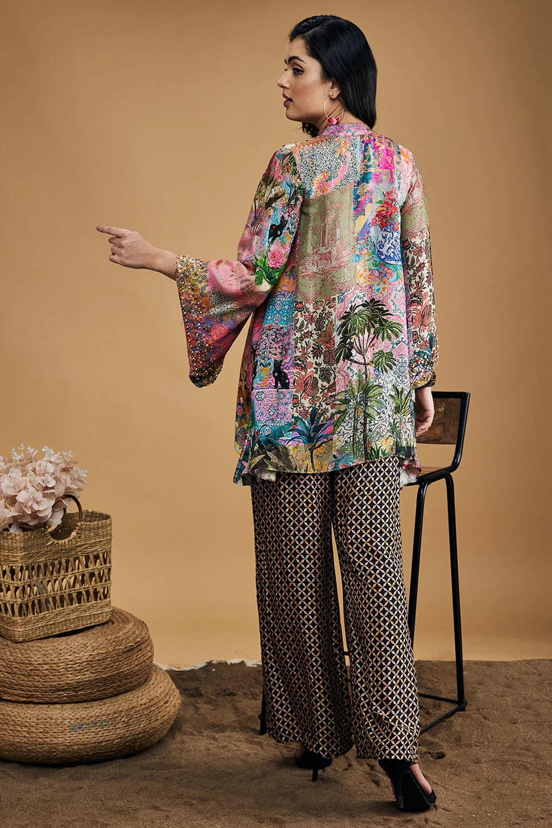 Tropical Twilight Printed  Embroidered Kurta Set