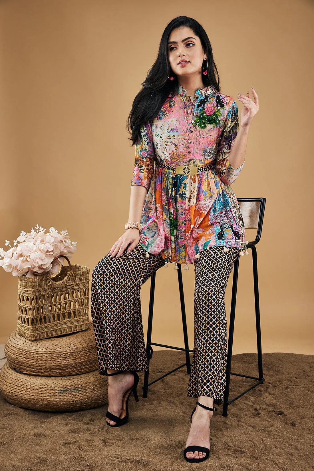 Tropical Twilight Printed  Embroidered Kurta Set