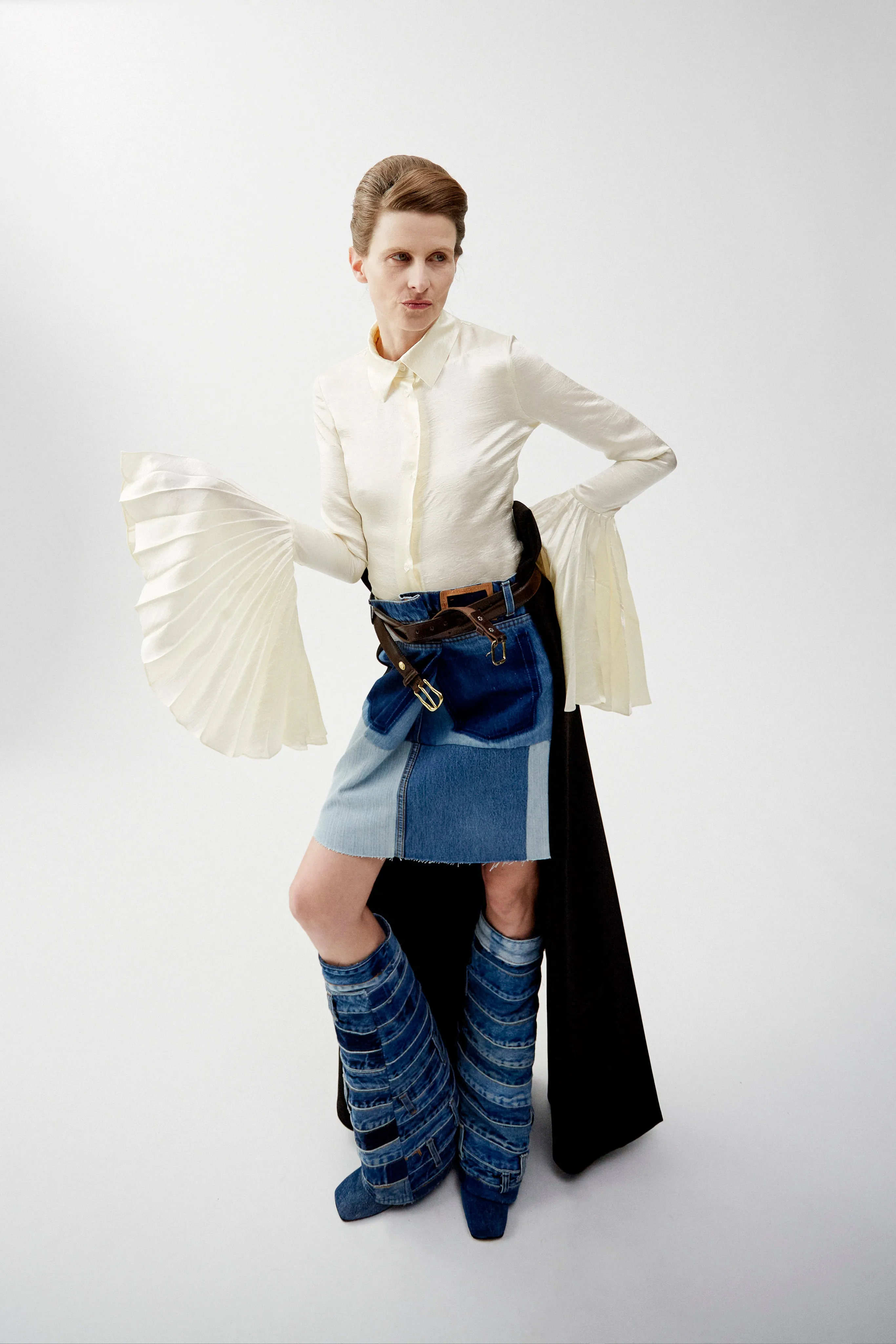 Upcycled Denim Skirt With Pant Detail Blue