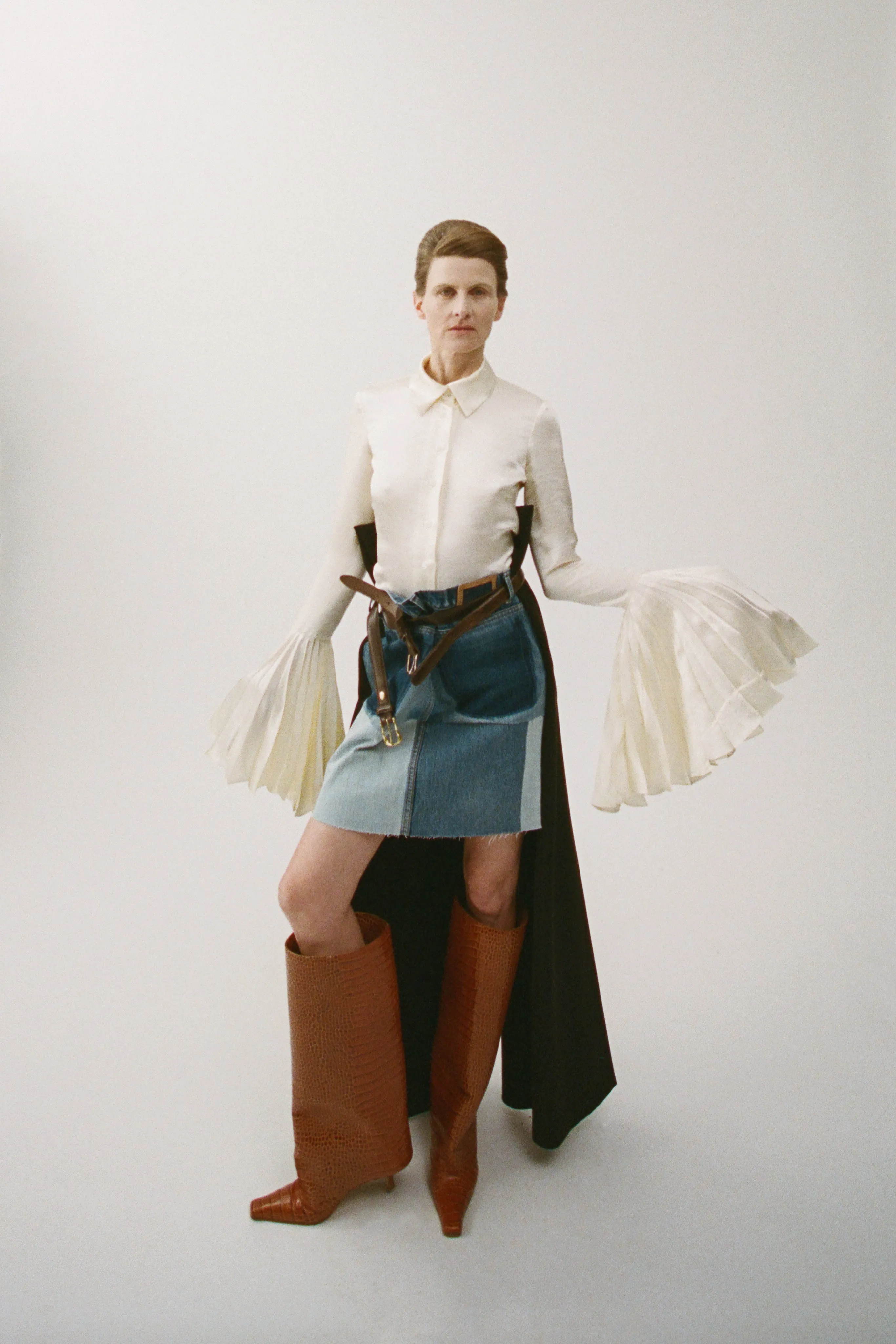 Upcycled Denim Skirt With Pant Detail Blue